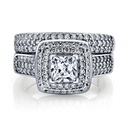 Metal Masters Women's 1 Carat Princess Cut Cubic Zirconia Sterling Silver 925 Wedding Engagement Ring Set 6