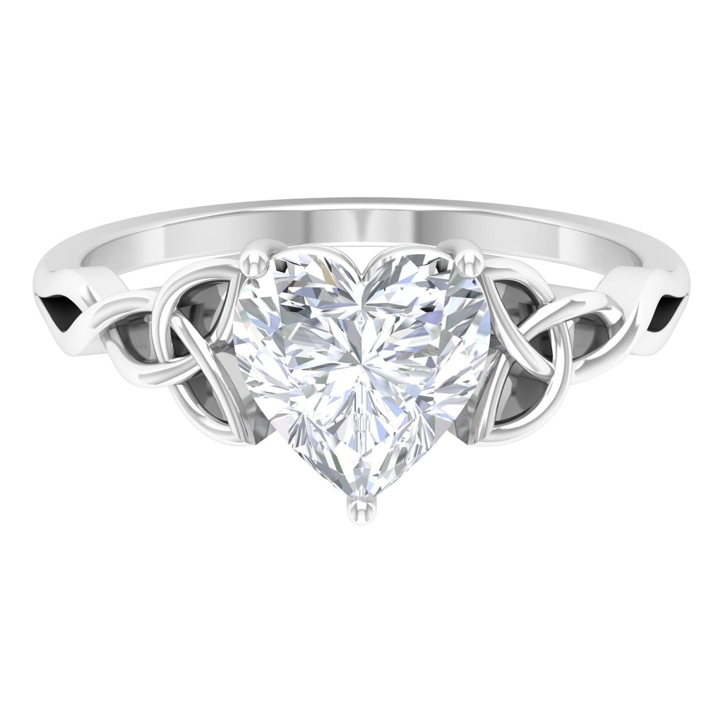  Heart Shaped  Solitaire Celtic Gold Engagement Ring, 925 Sterling Silver