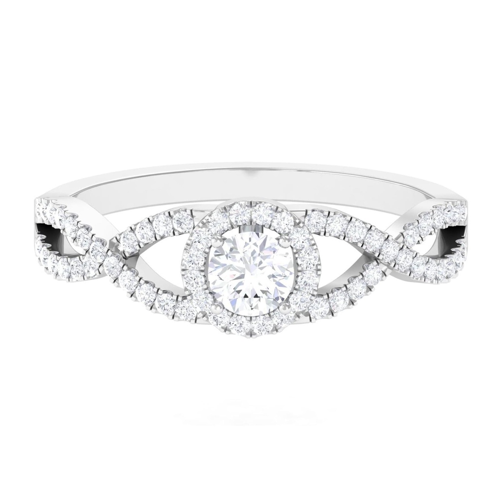 Round Moissanite Solitaire Engagement Ring with Halo, Infinity Ring for Women, 925 Sterling Silver, 