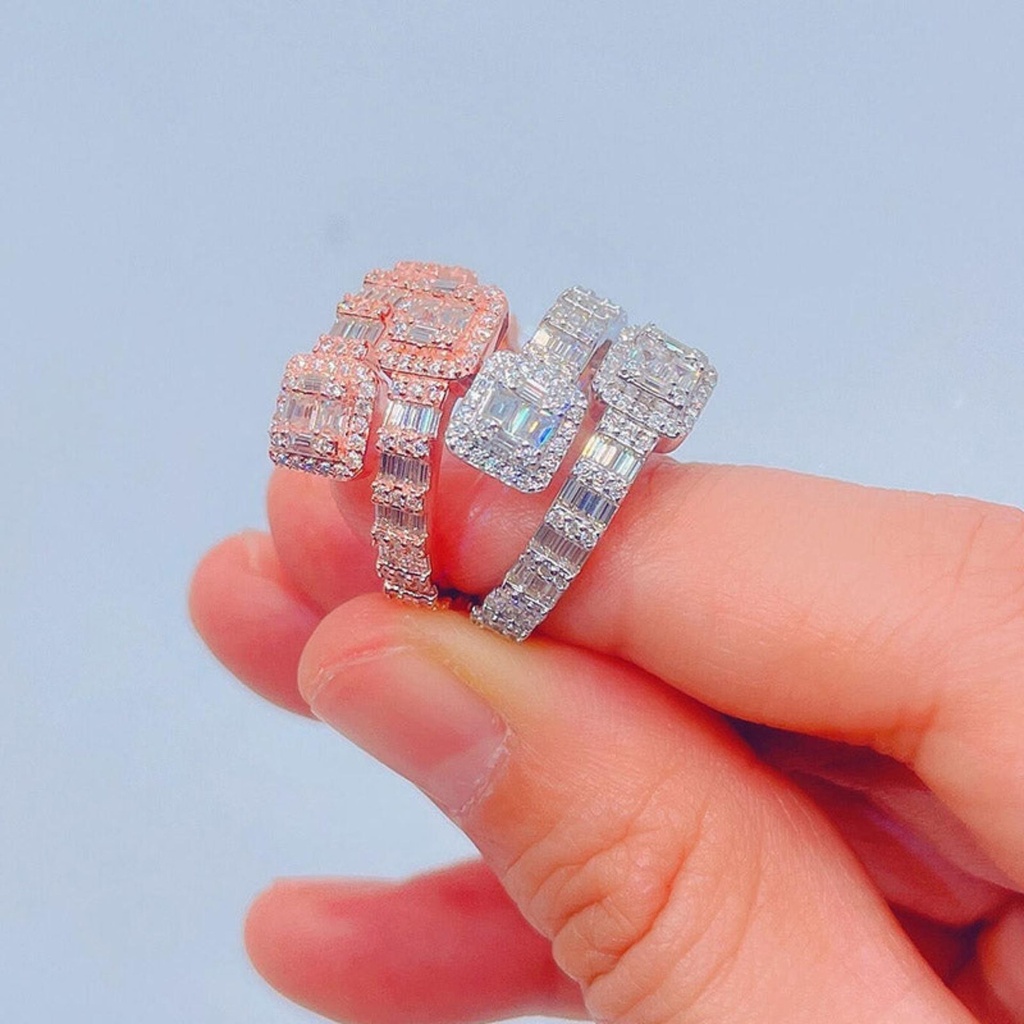 Solid Silver Baguette  Diamond Nail Ring - Hip Hop Jewelry