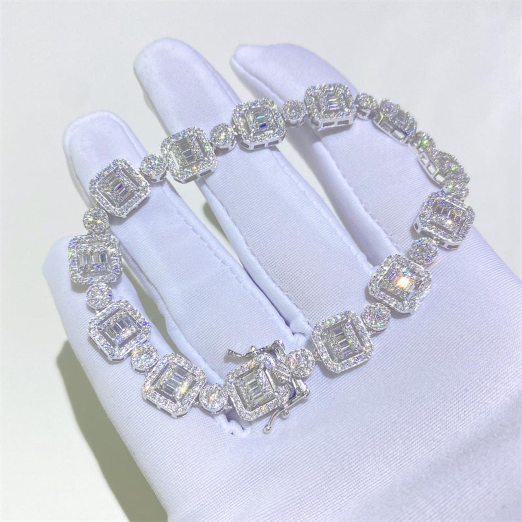  Round And Baguette Stone Sterling Silver Hip Hop Bracelet For Women