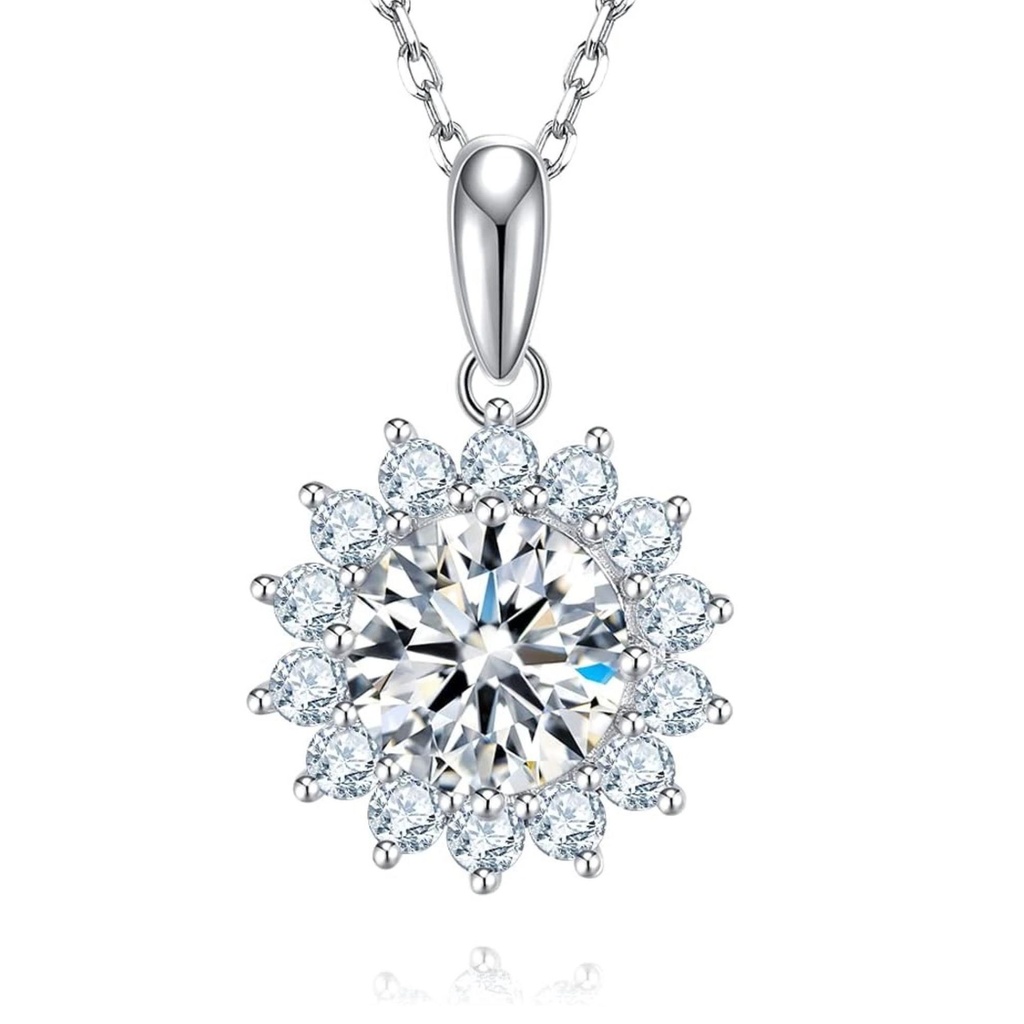  Pendant Necklace for Women, Sunflower 18K White Gold Plated Silver Diamond Necklace Gift for Wife Mother Her
