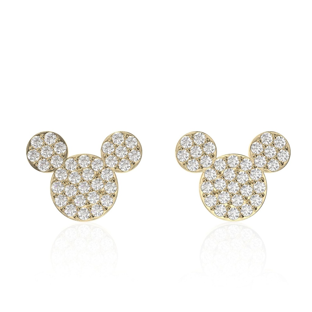 Mickey Mouse Style Round Cut Lab Grown Diamond Stud Earrings, 18K White Gold, Unique Wedding Gifts, Cartoon Stud For Her, Push-Back Stud