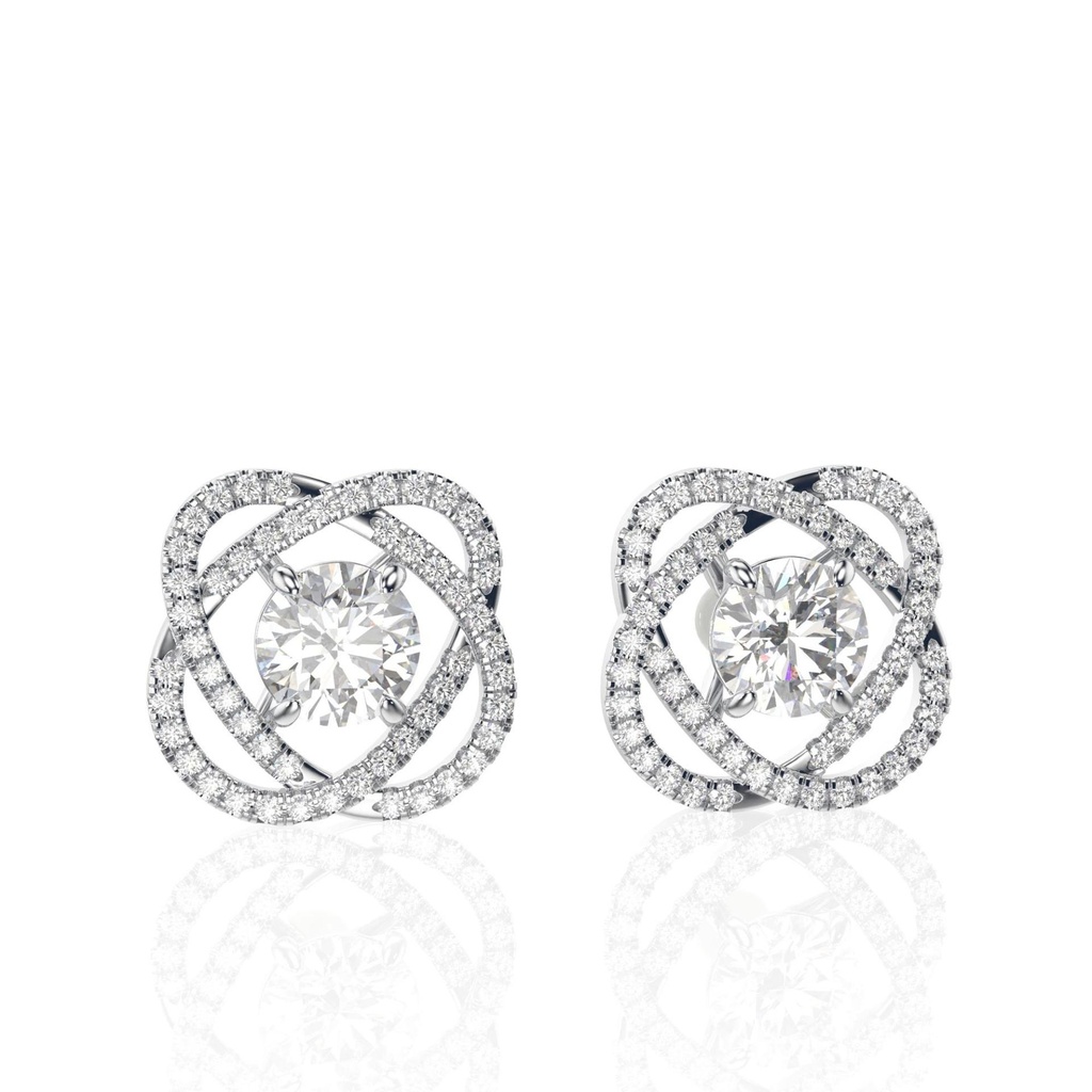 Round Cut Stud Earrings,  White Gold, Jacket Earrings, Unique Gift For Her, Screw Back Studs, Woman Day Sale