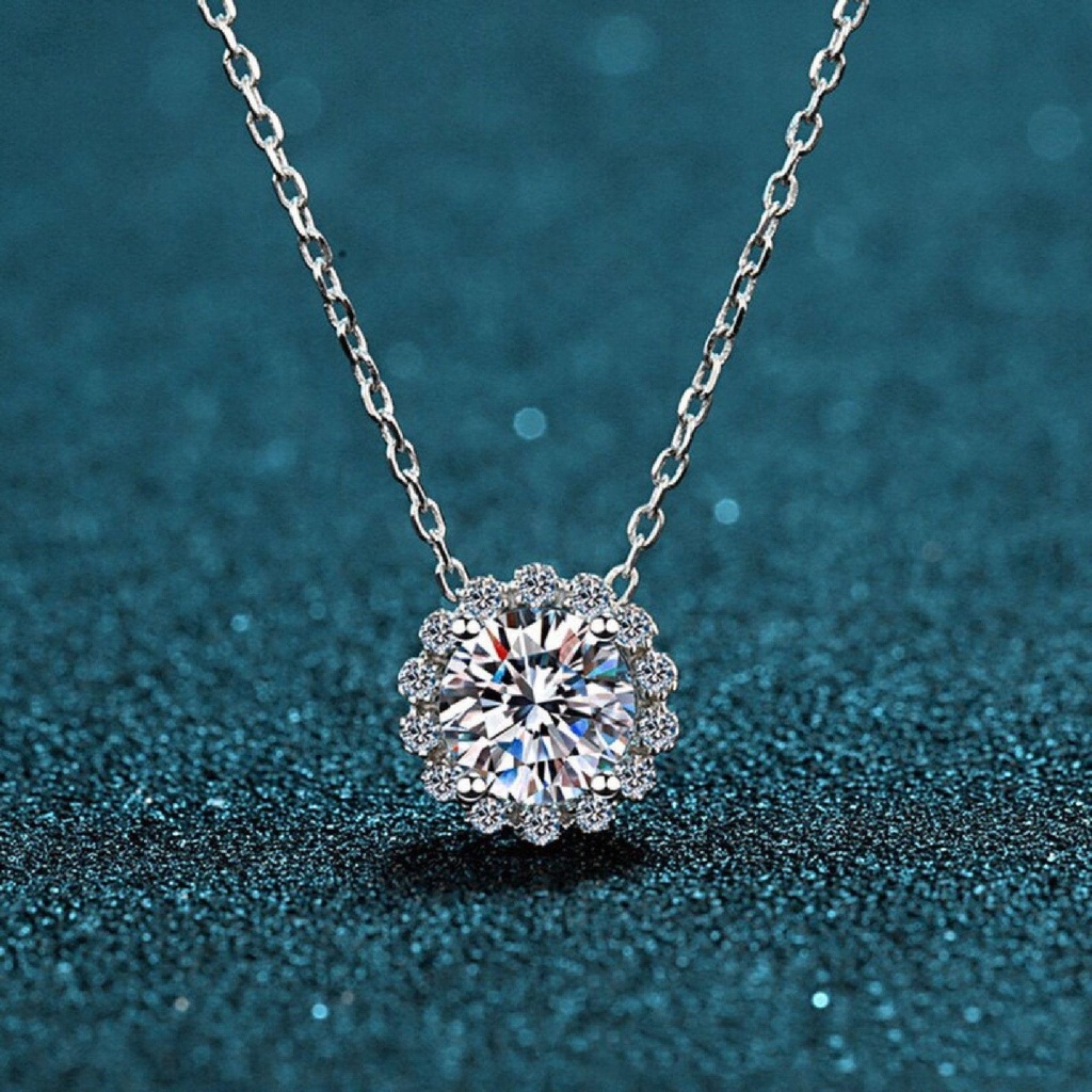 Round Stone, Lab Grown Diamond Floral Wedding Pendant For Women, Custom Order, Fine Jewelry, Gift for Her, 4 Prong Setting Pendant
