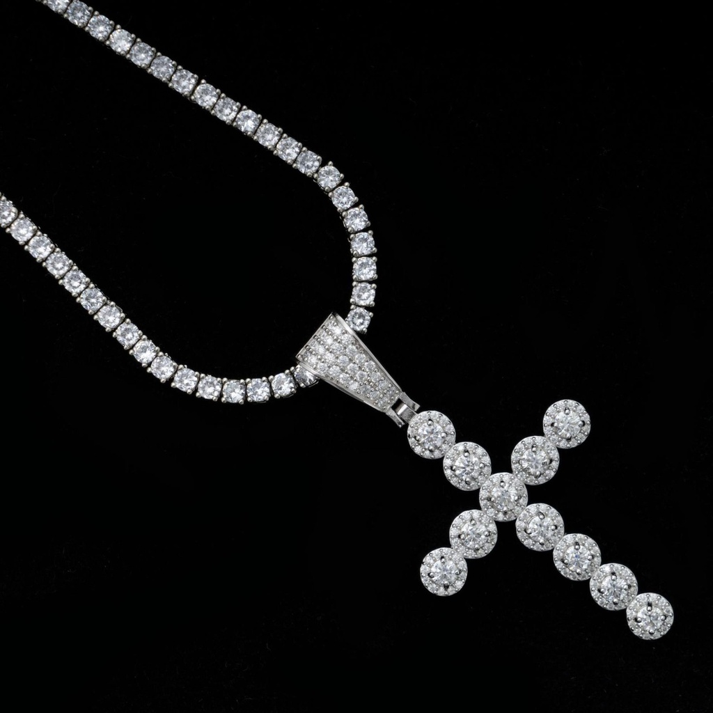 Moissanite Cross Pendant with Tennis Chain - Unisex Hip Hop Jewelry