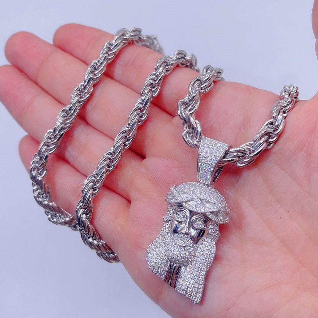  Diamond Jesus Pendant in 925 Sterling Silver - White Gold Finish Hip Hop Jewelry