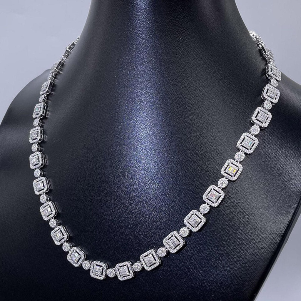  Width Solid 925 Silver Hip Hop VVS Baguette Chain