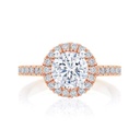 Round Cut Halo 4 Prong Set Lab Diamond Engagement Ring In Rose Gold