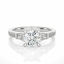  Round & Trapped Baguette Cut Three Stone Diamond Engagement Ring 