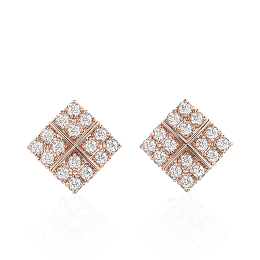  Round Cut  Fancy Stud Earrings, Square Shape Earring, Gift for Anniversary