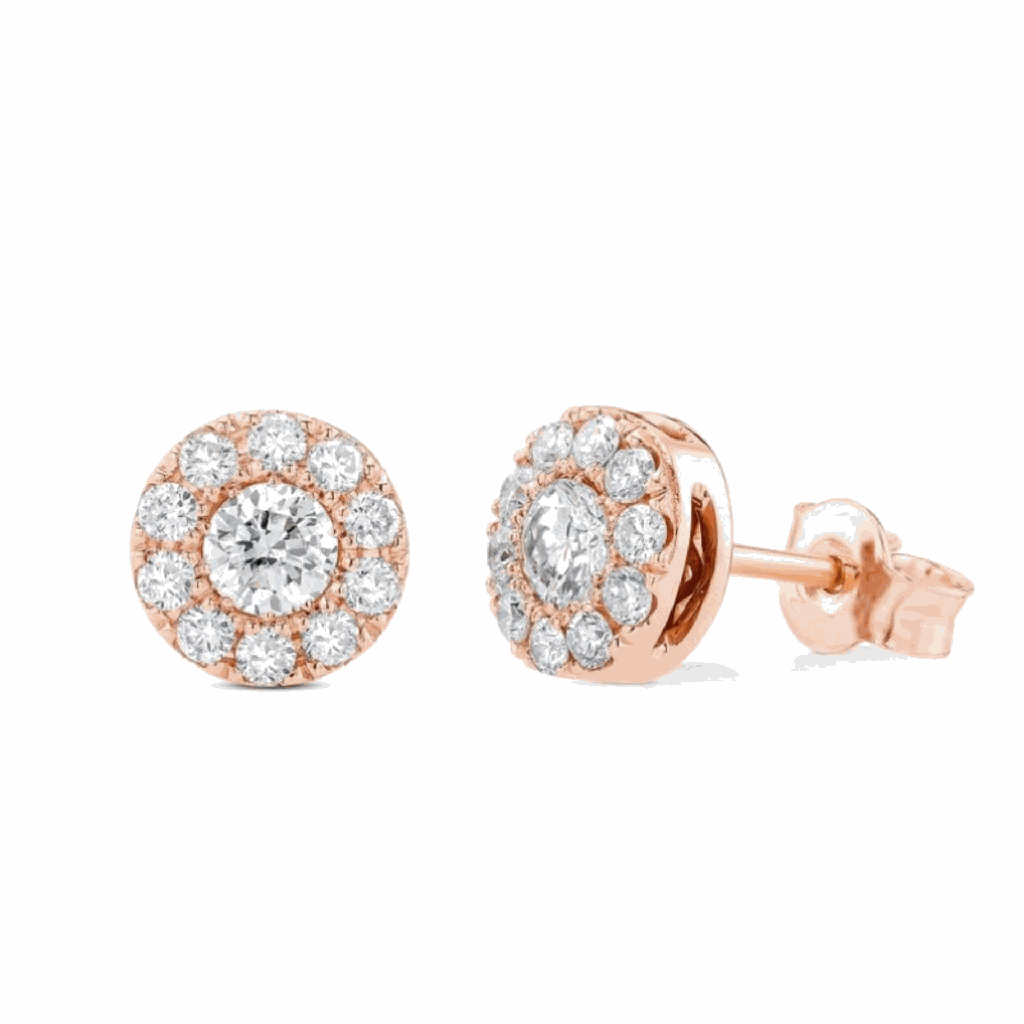 Round Cut Halo Prong Setting Lab Diamond Stud 