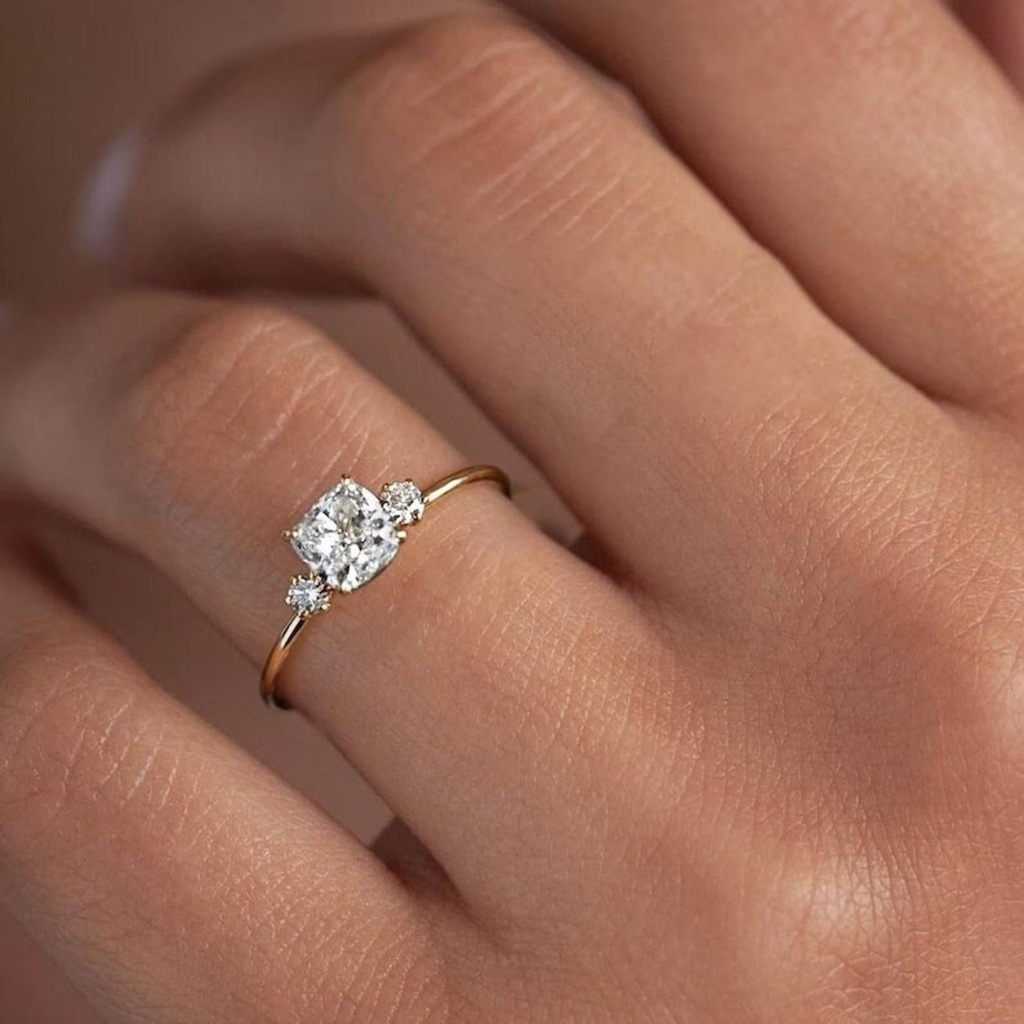 Cushion Diamond Three Stone Bridal Ring for Women