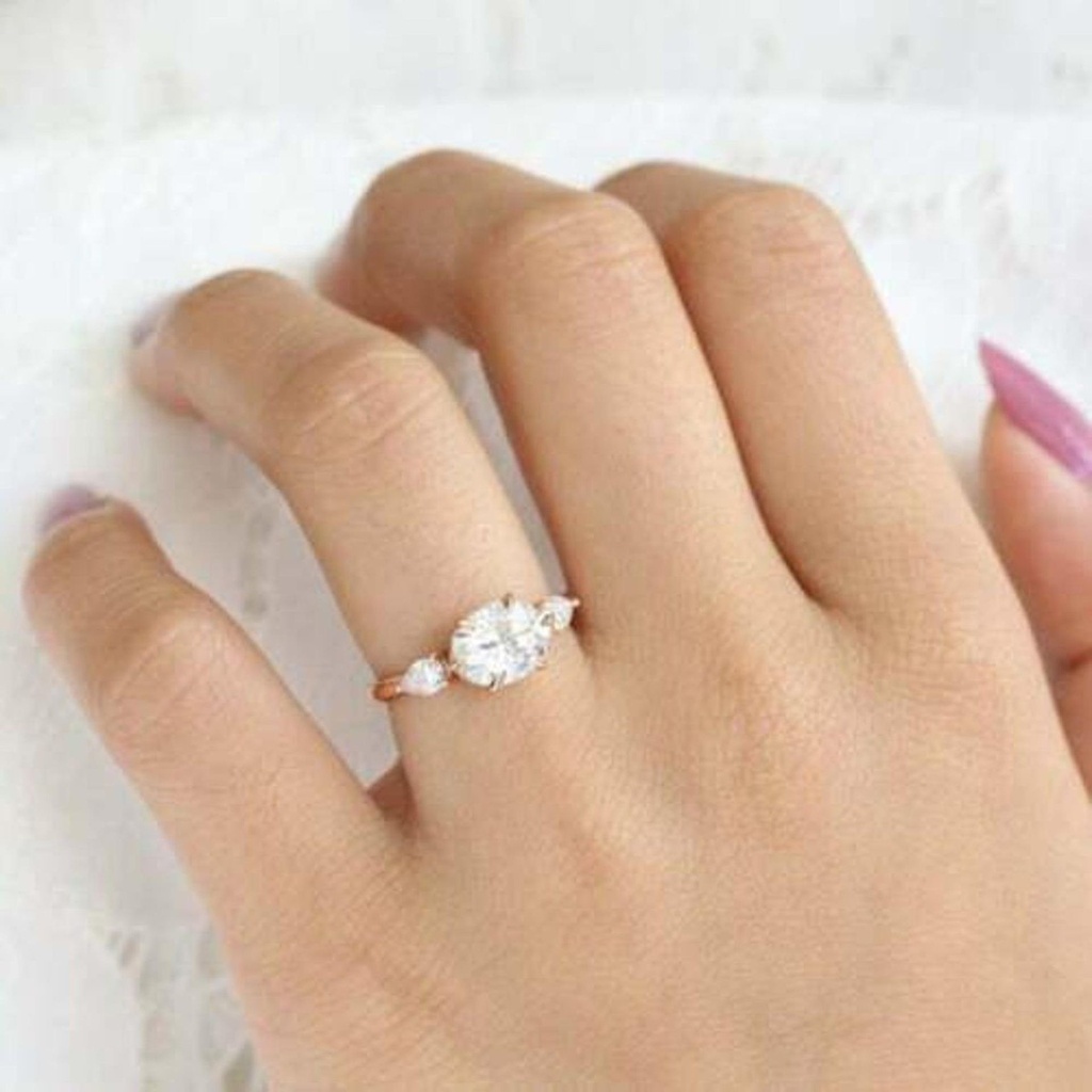 Oval Diamond Three Stone Engagement Ring for Women
