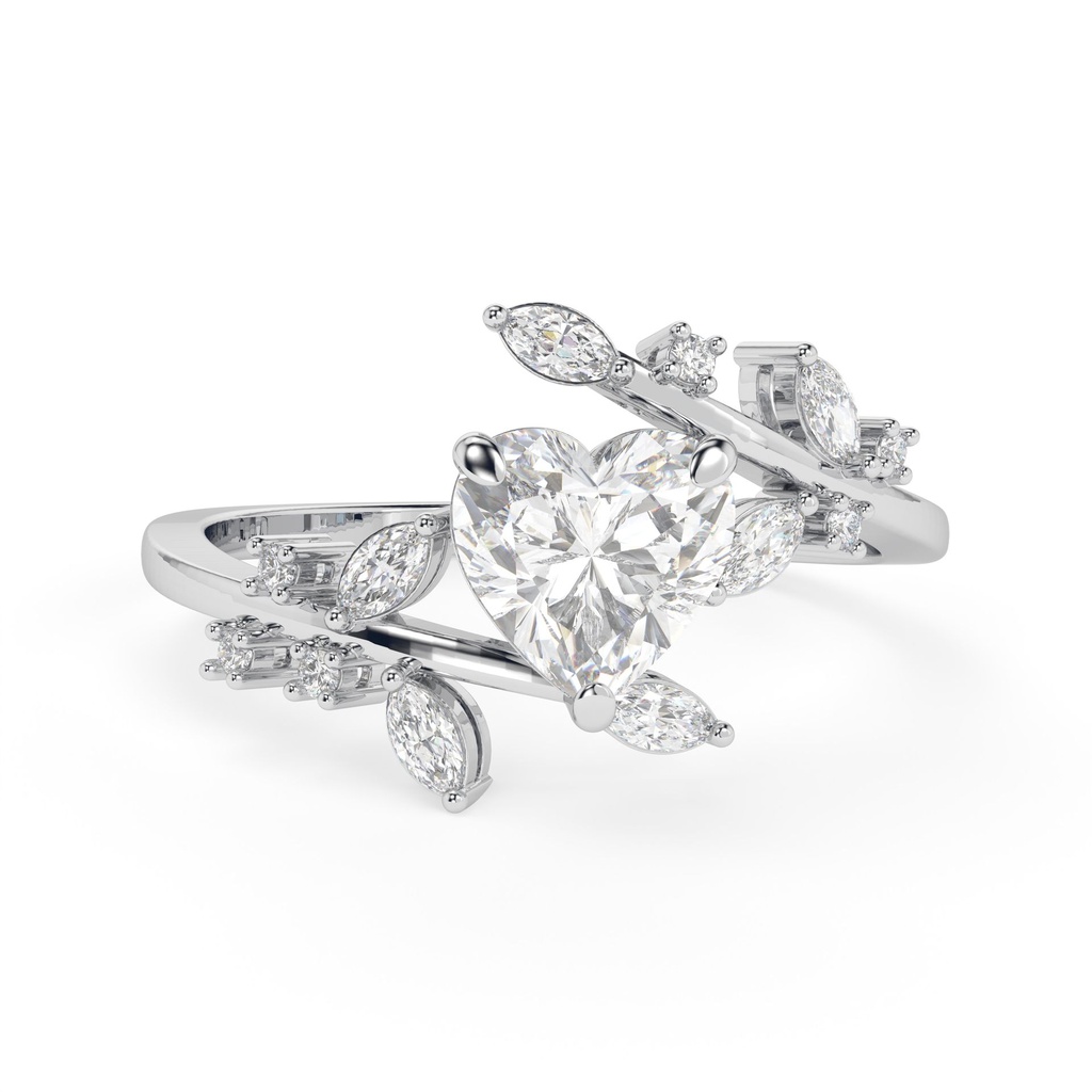 Heart Moissanite Engagement Ring, Leaf Moissanite Ring White Gold, Twig Branch Ring, Vine Promise Ring, Nature Inspired Ring
