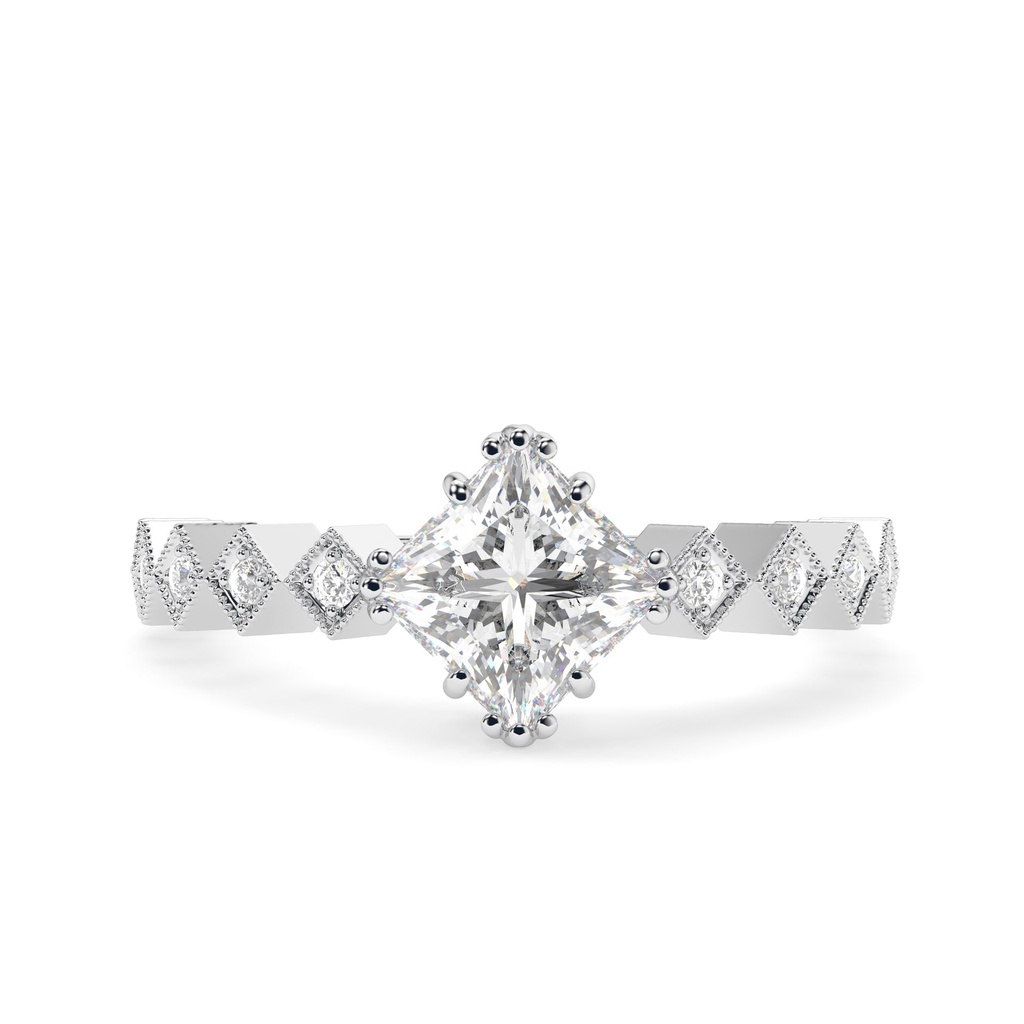 Vintage princess cut moissanite engagement ring Rose gold milgrain ring Natural diamond ring Art deco anniversary ring unique Promise ring