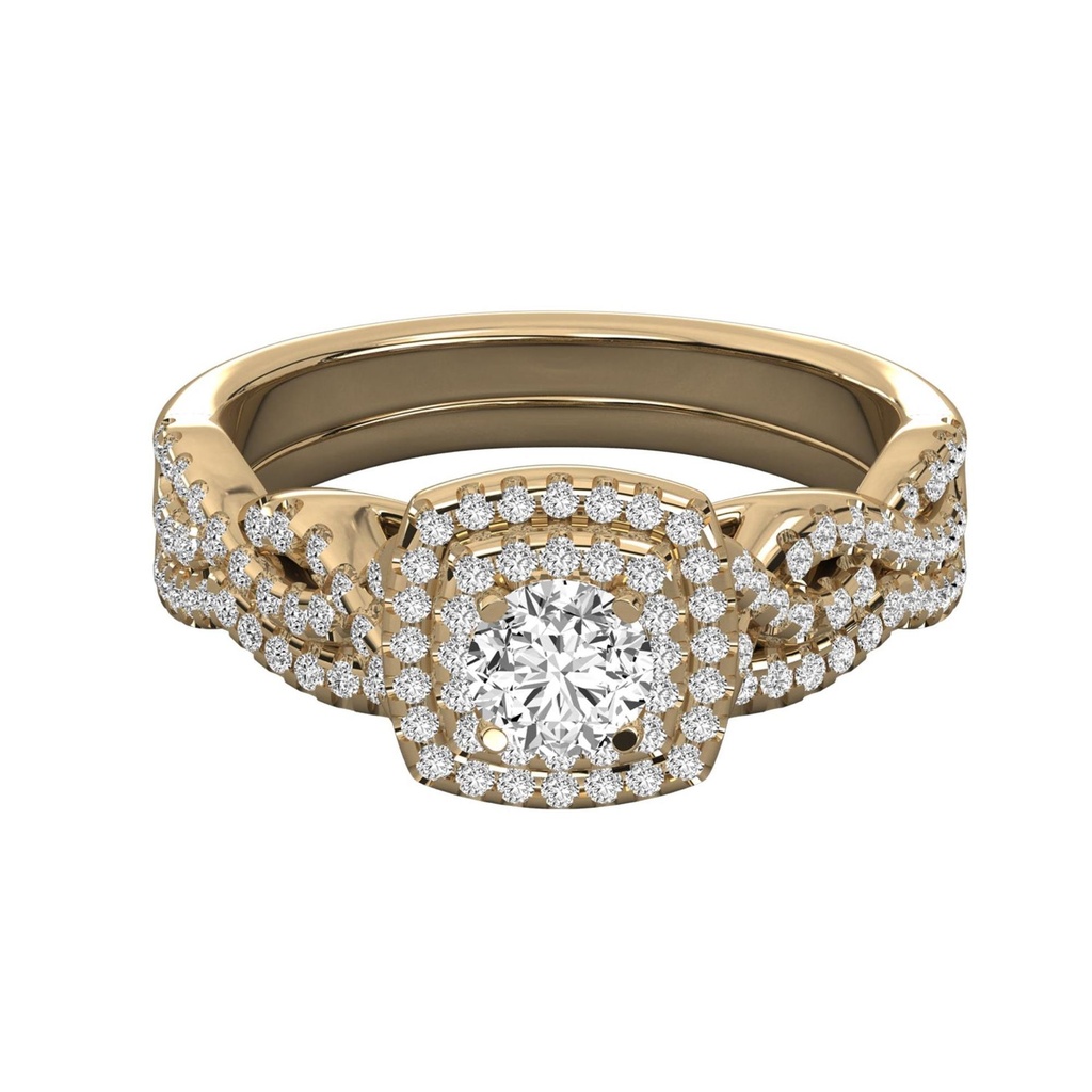 Double Square Halo Round Cut Diamond Engagement Ring