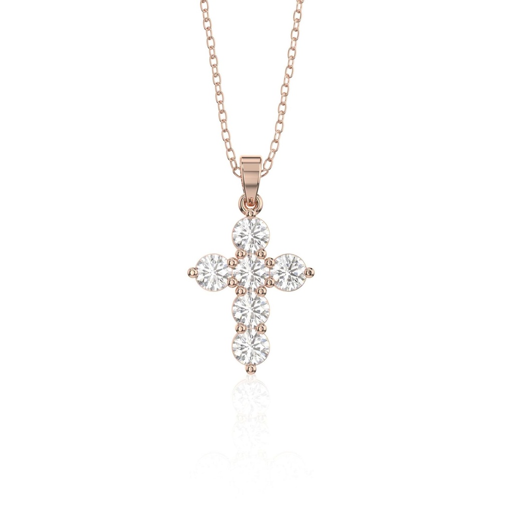 Dainty Round Lab Grown Diamond Cross Necklace Made In 14k Solid White Gold Chain, Anniversary Gift, Birthday Gift For Her
