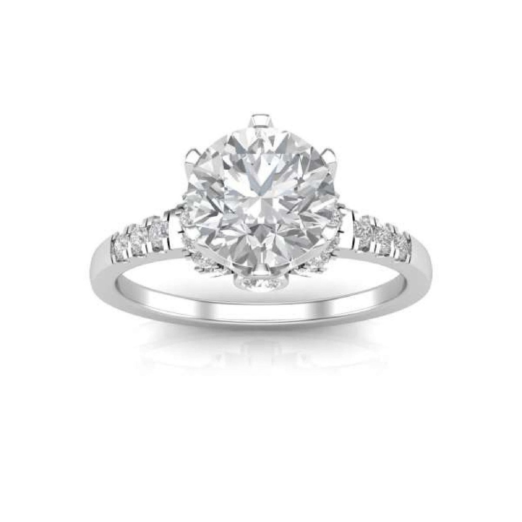 Solitaire With Accents Round Cut White Moissanite In 925 Sterling Silver Ring For Women's Engagement