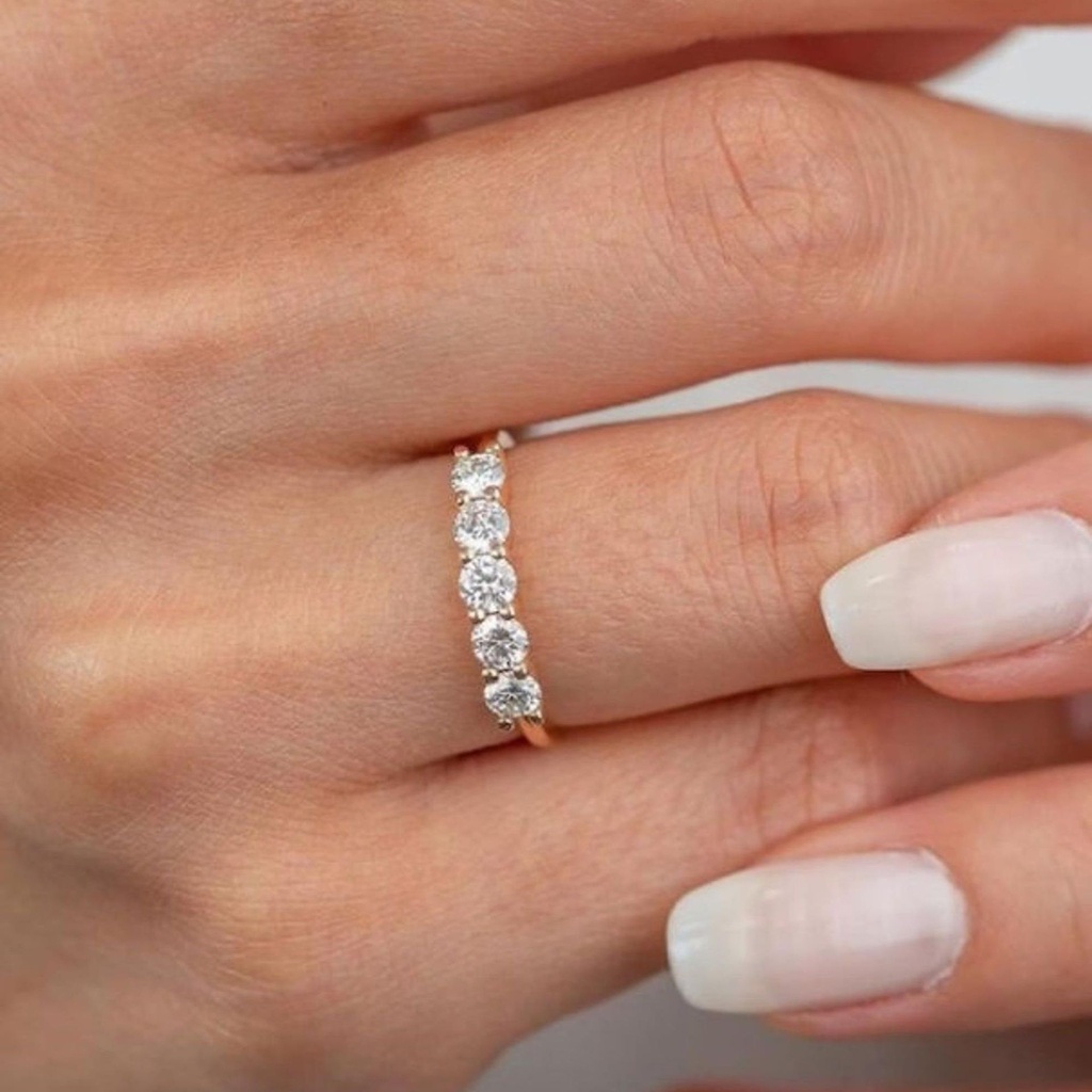 Round Cut Moissanite 5 Stone Eternity Wedding Band 