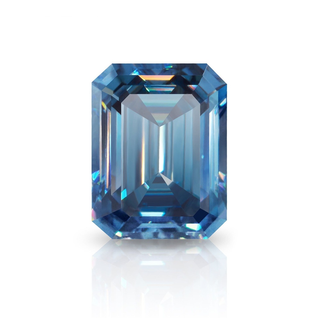 Loose Moissanite Royal Vivid Blue Clean Emerald Cut 13.00 x 11.00 MM