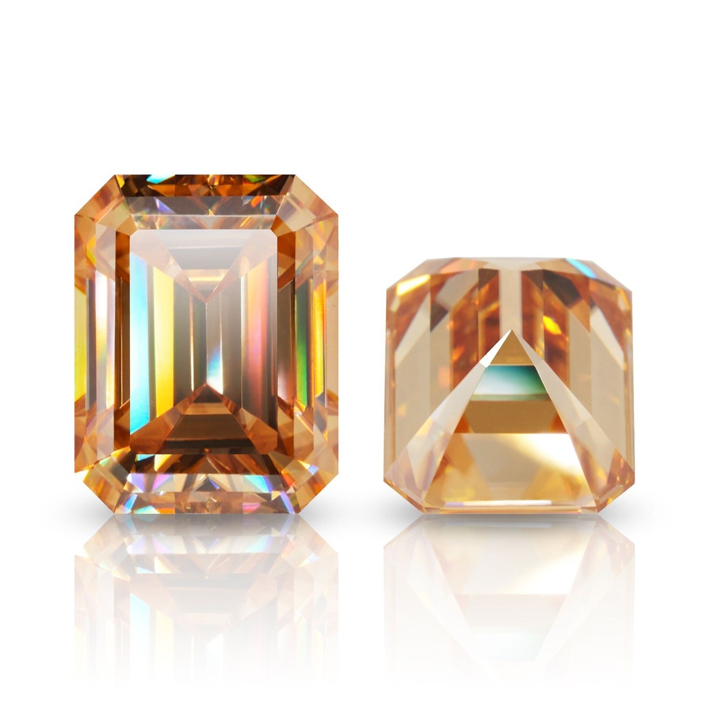 Loose Moissanite Champagne Vivid Brown Clean Emerald Cut 12.00 x 10.00 MM