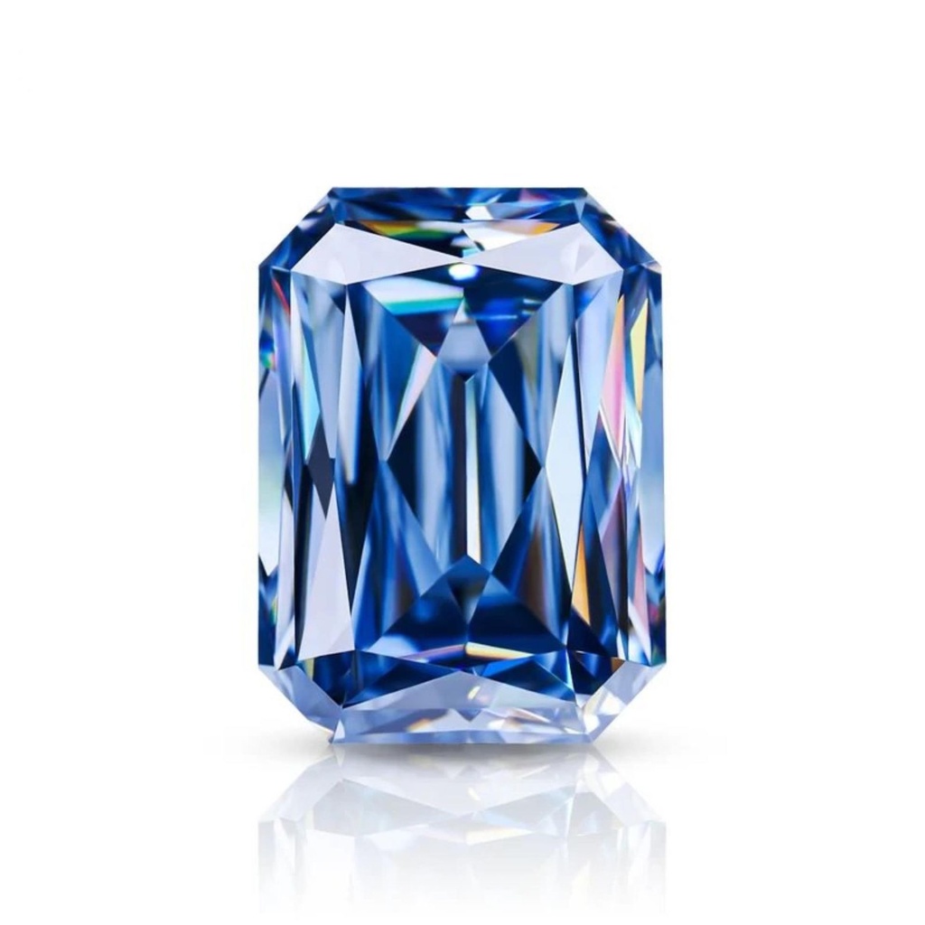 Loose Moissanite Royal Vivid Blue Clean Criss Cut Emerald 10.00 x 8.00 MM