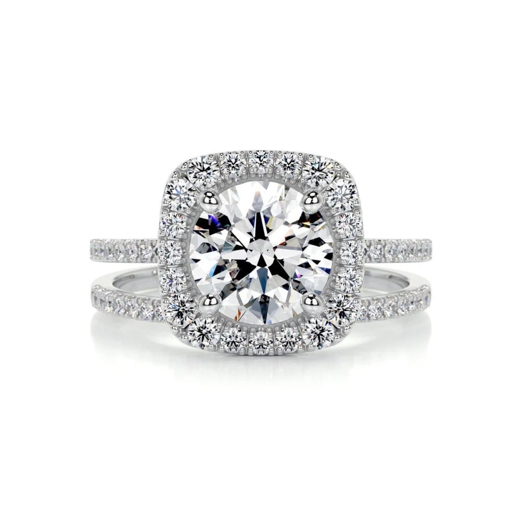 Round Diamond Halo Bridal Set For Women