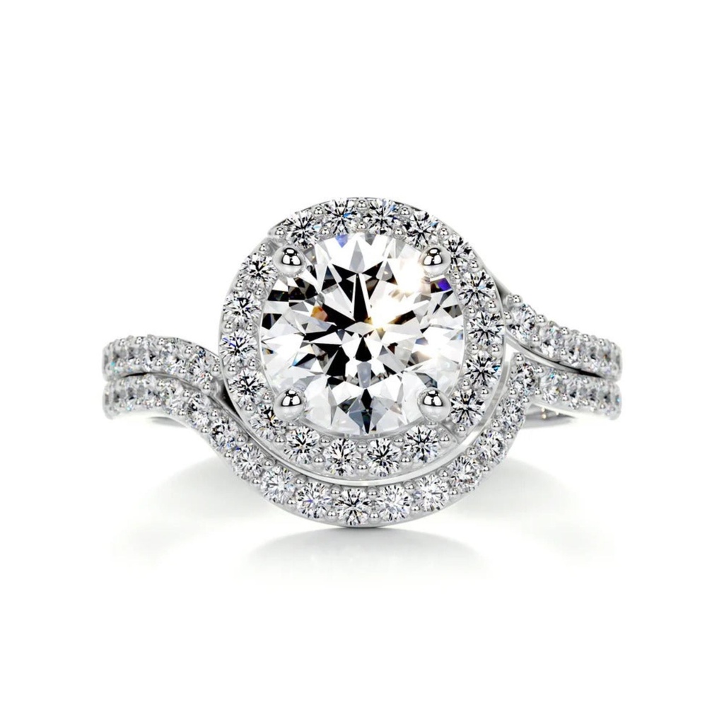 Round Diamond Halo Bridal Set For women
