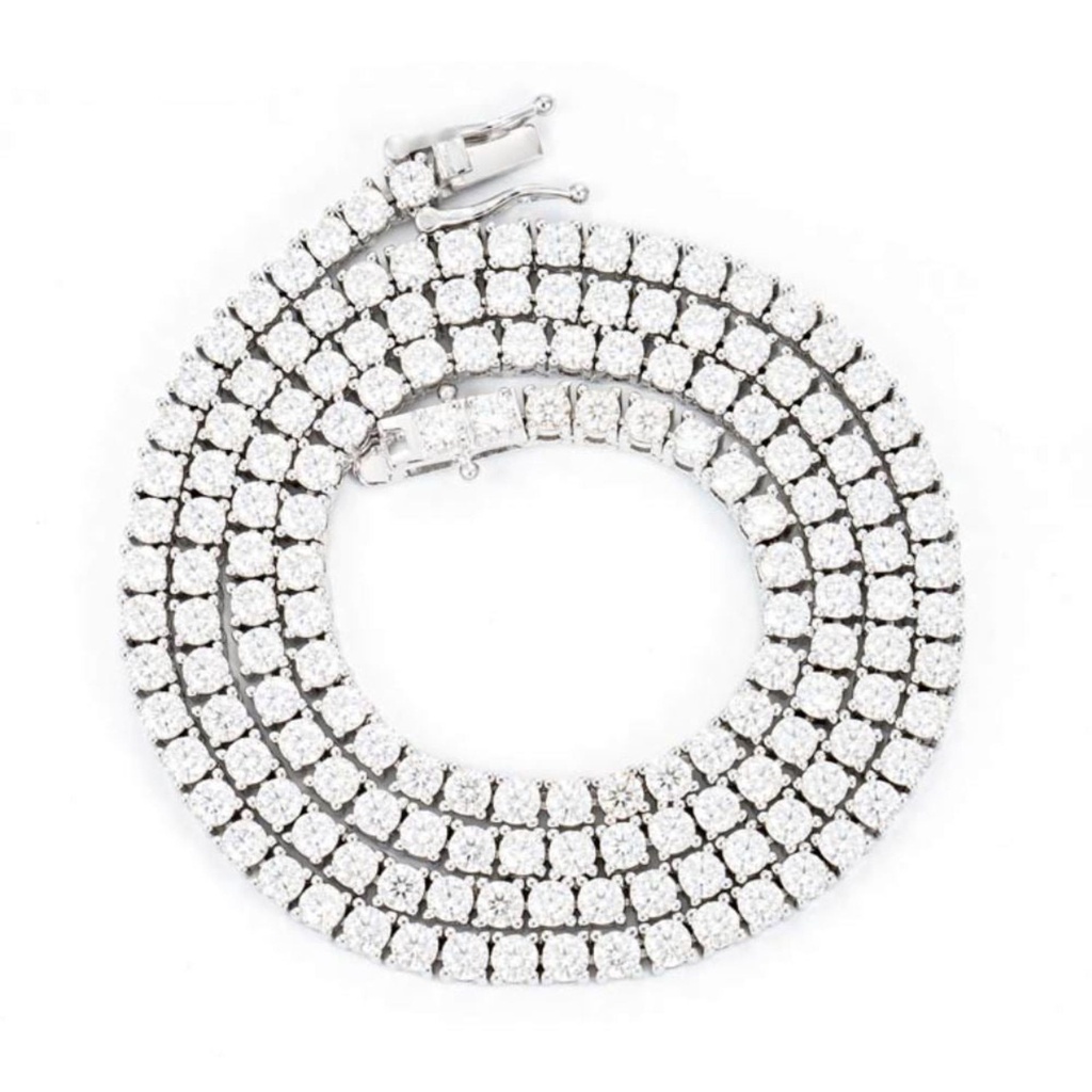Round Cut  Diamond Sterling Silver Customized Tennis Chain Necklace