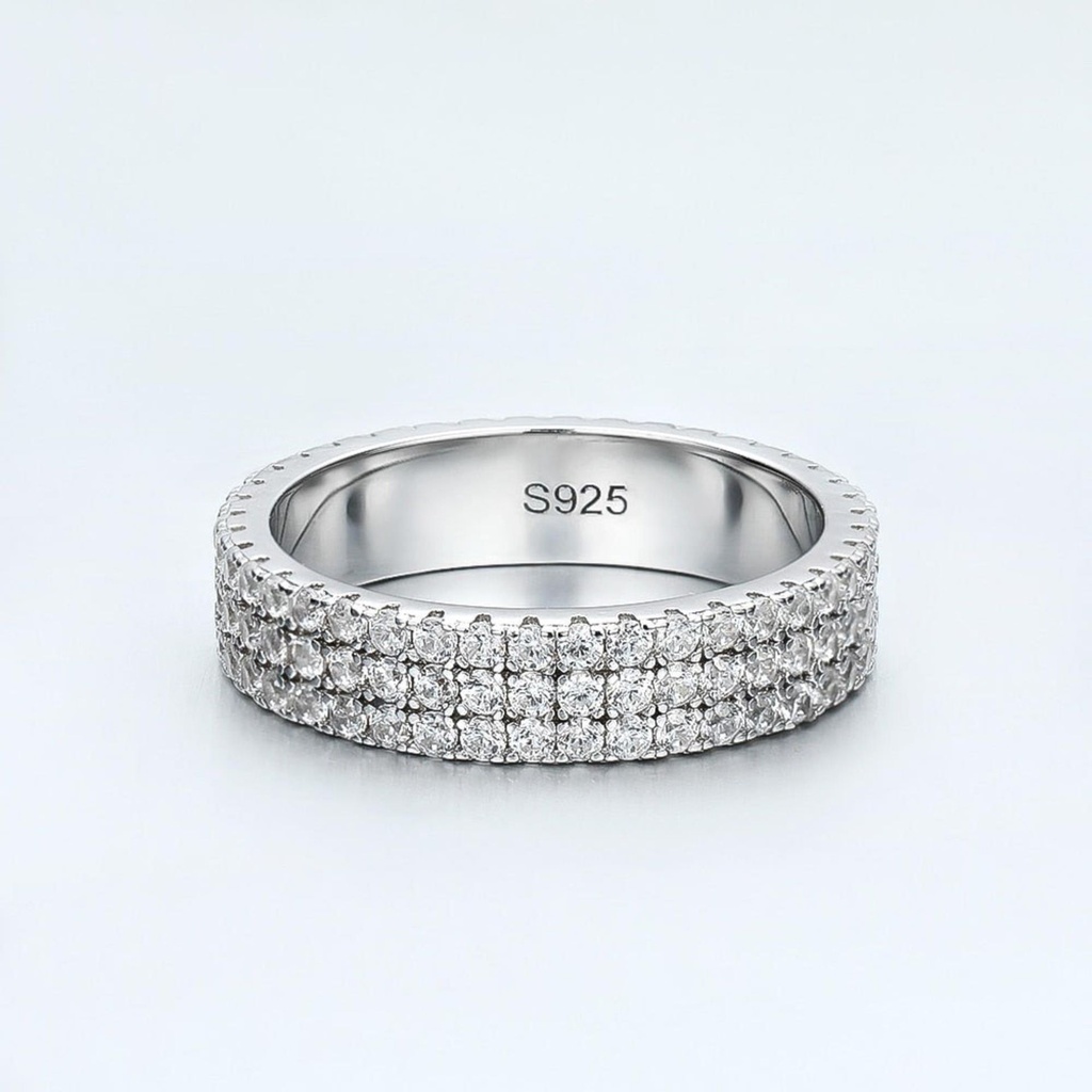Round Diamond 3 Row Full Eternity Band For Women