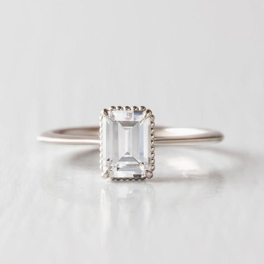 Emerald Cut Stone Solitaire Engagement Ring for Women