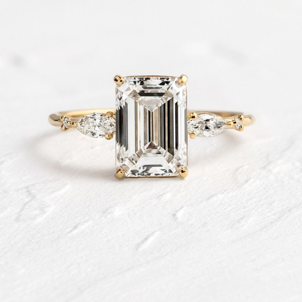 Emerald Diamond 5 Stone Engagement Ring for Women