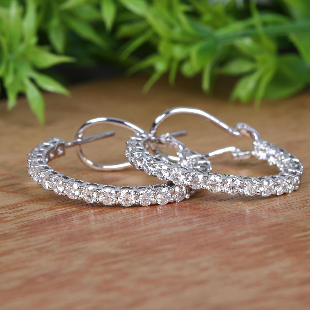 Round Cut  Stone Hoop Earring For Women