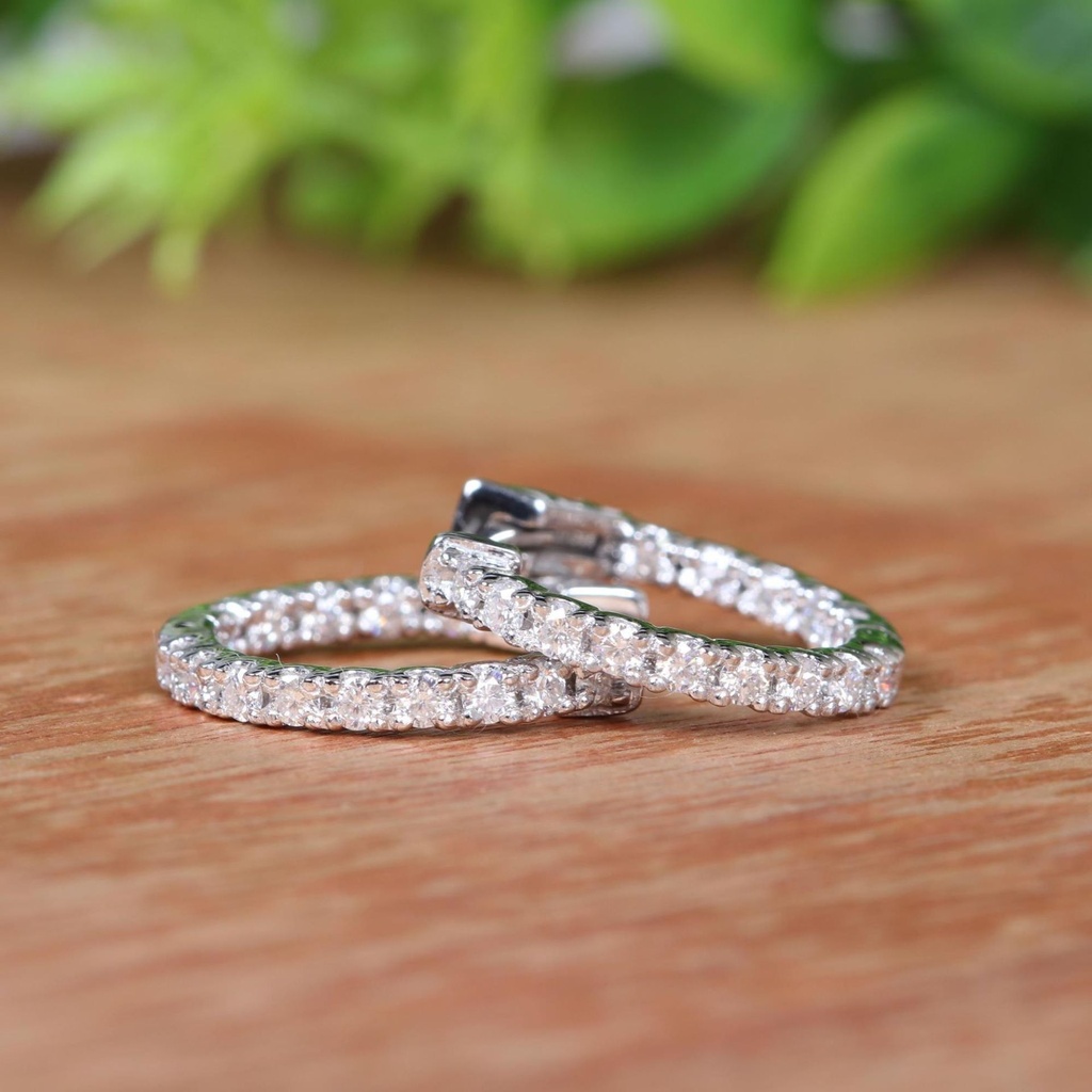 Round Cut Stone inside Outside Hoop Earring For Women