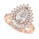 Pear Cut  Diamond Halo Starburst Engagement Ring, Art Deco Solitaire With Accent Diamond Ring