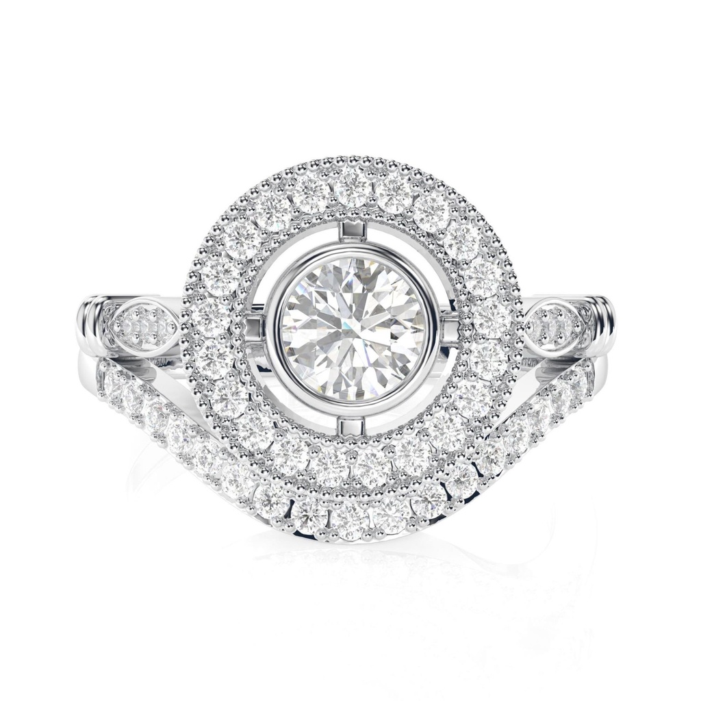 Art Deco  Engagement Ring Set - Halo Design with Curved  Wedding Band - Perfect for Promise and Anniversary Gifts For Her