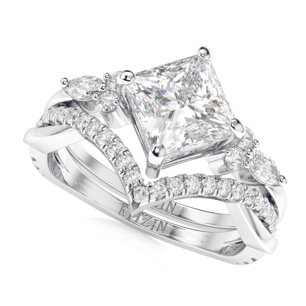 Princess Cut  Engagement Ring Set Unique Twisted Wedding Band Rose Gold Art Deco Wedding Ring Set Vintage Bridal Set