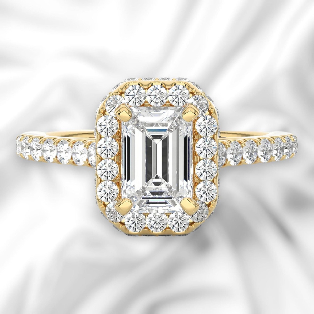 Emerald Cut Diamond Halo Engagement Ring For Women