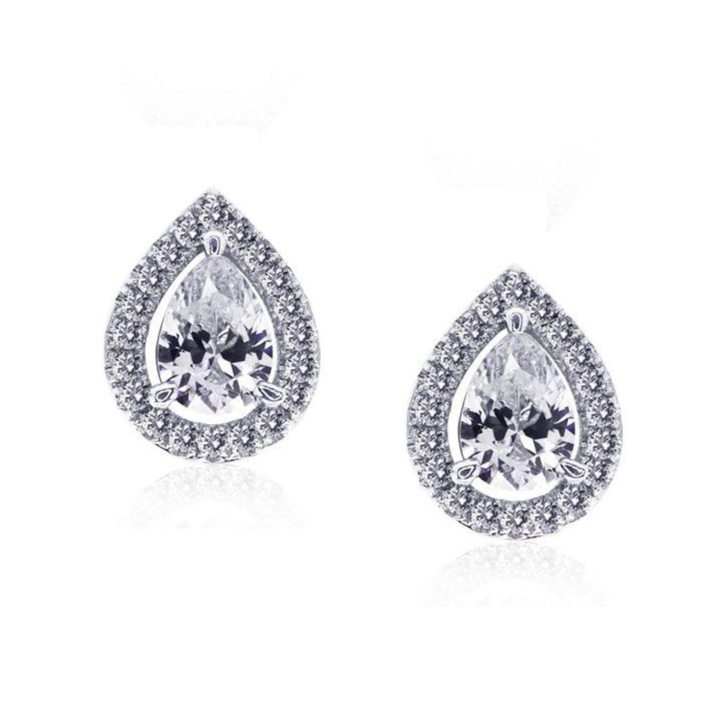  Pear Cut Diamond Halo Stud Earring For Women