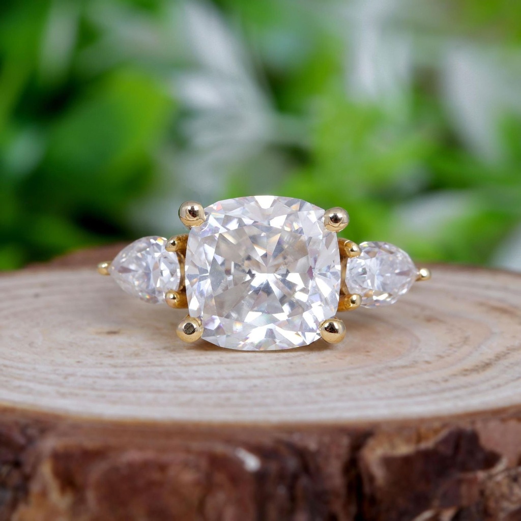 Cushion Diamond 3 Stone Ring for Women