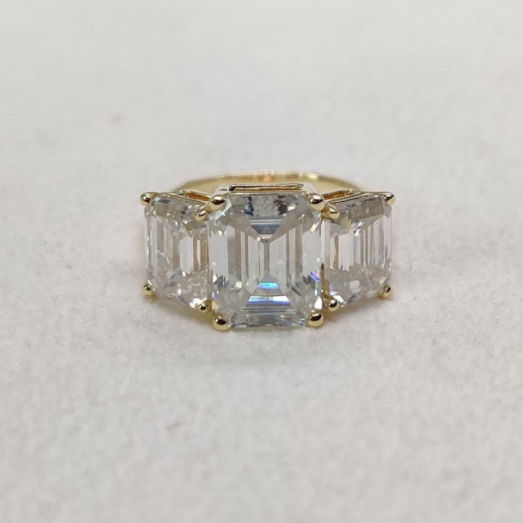 Emerald Three Stone Diamond Ring for Women
