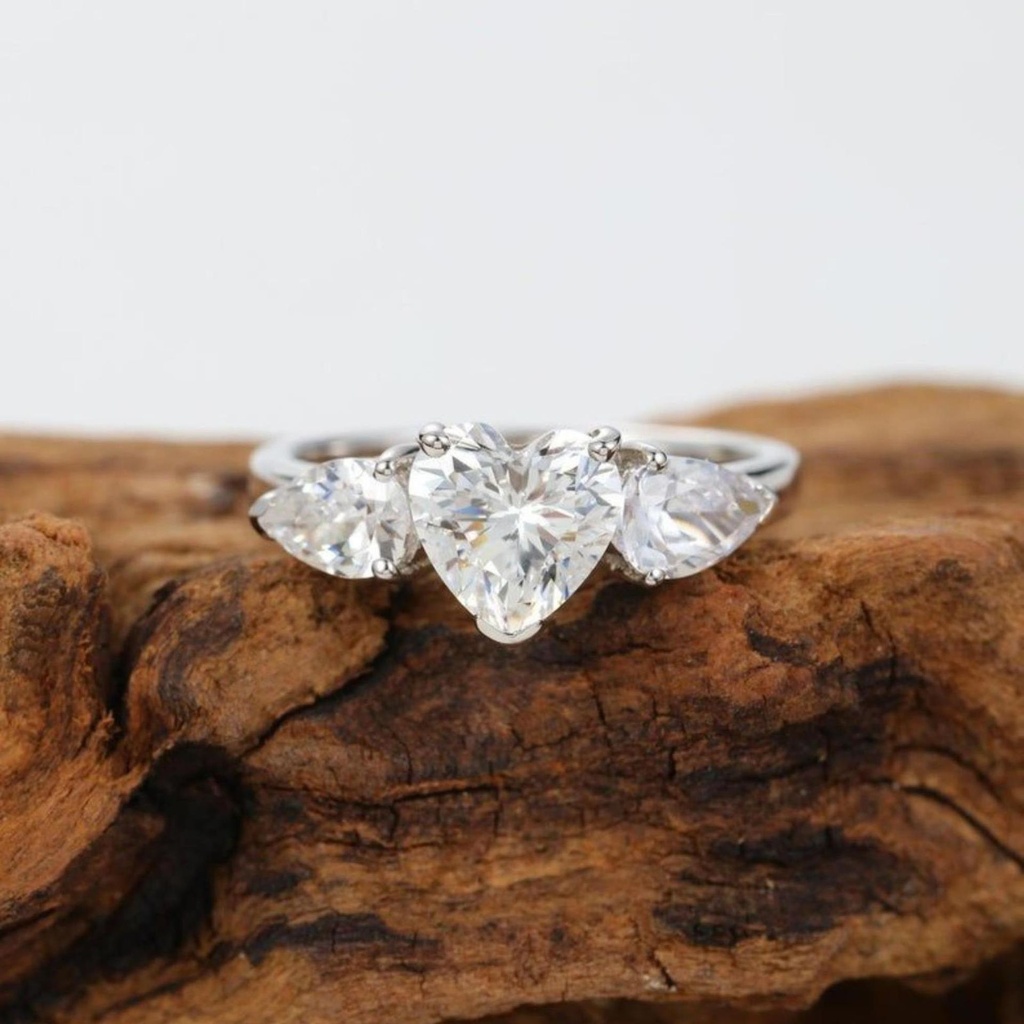 Heart Three Stone Diamond Anniversary Ring for Women