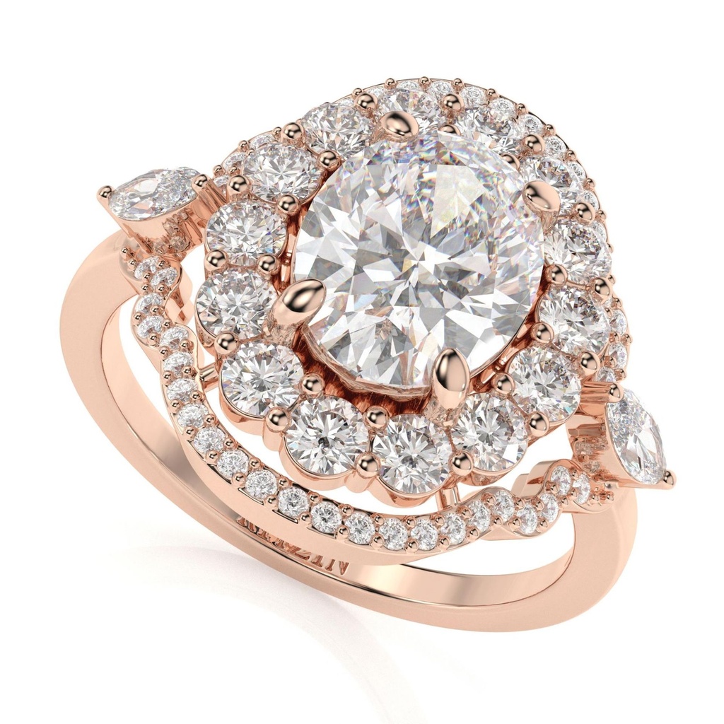 Art Deco Style Oval Cut Lab Grown Diamond Halo Engagement Ring, Wedding Ring, IGI Certified Ring, Promise Ring, Gift For Her