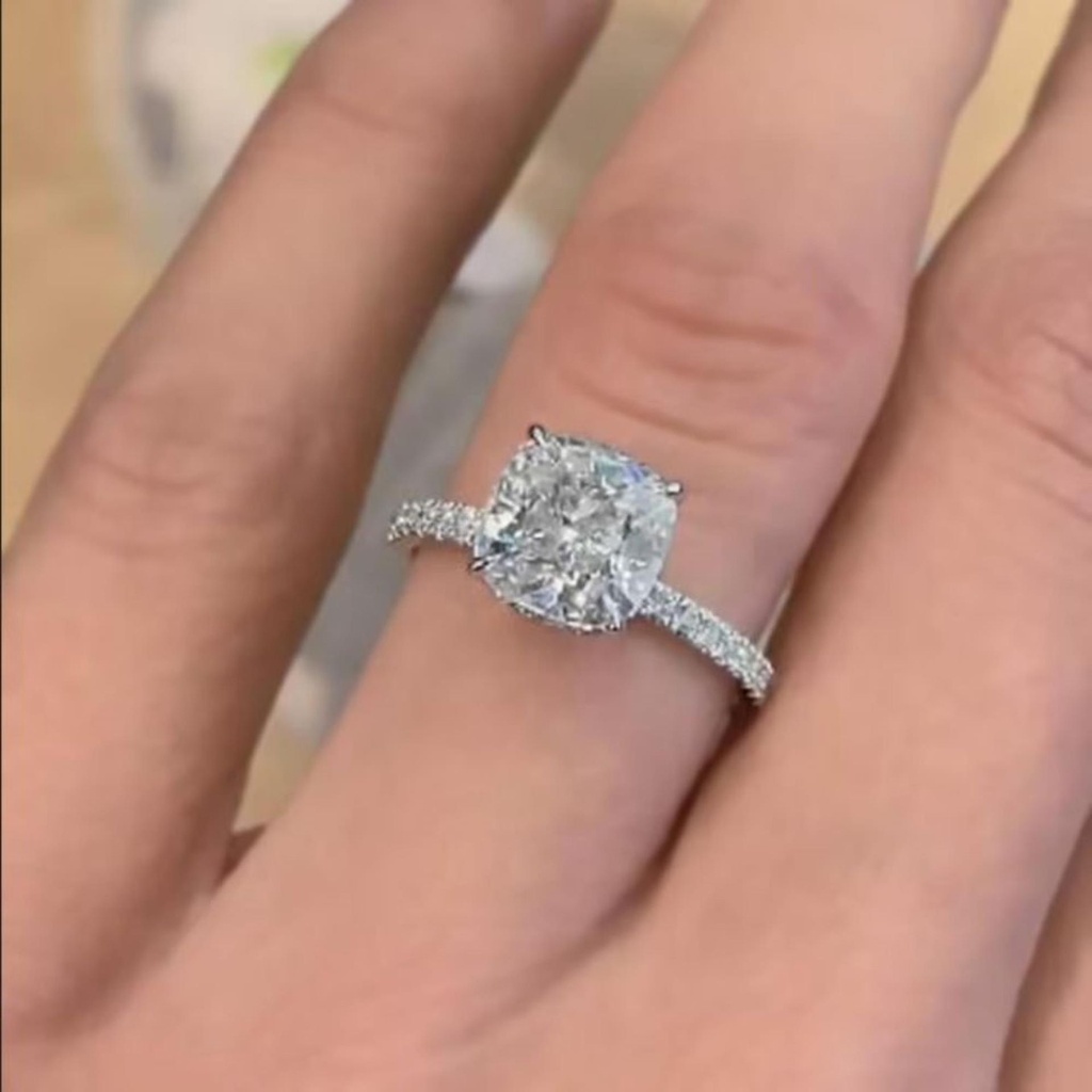 Cushion Cut Stone Hidden Halo Engagement Ring for Women