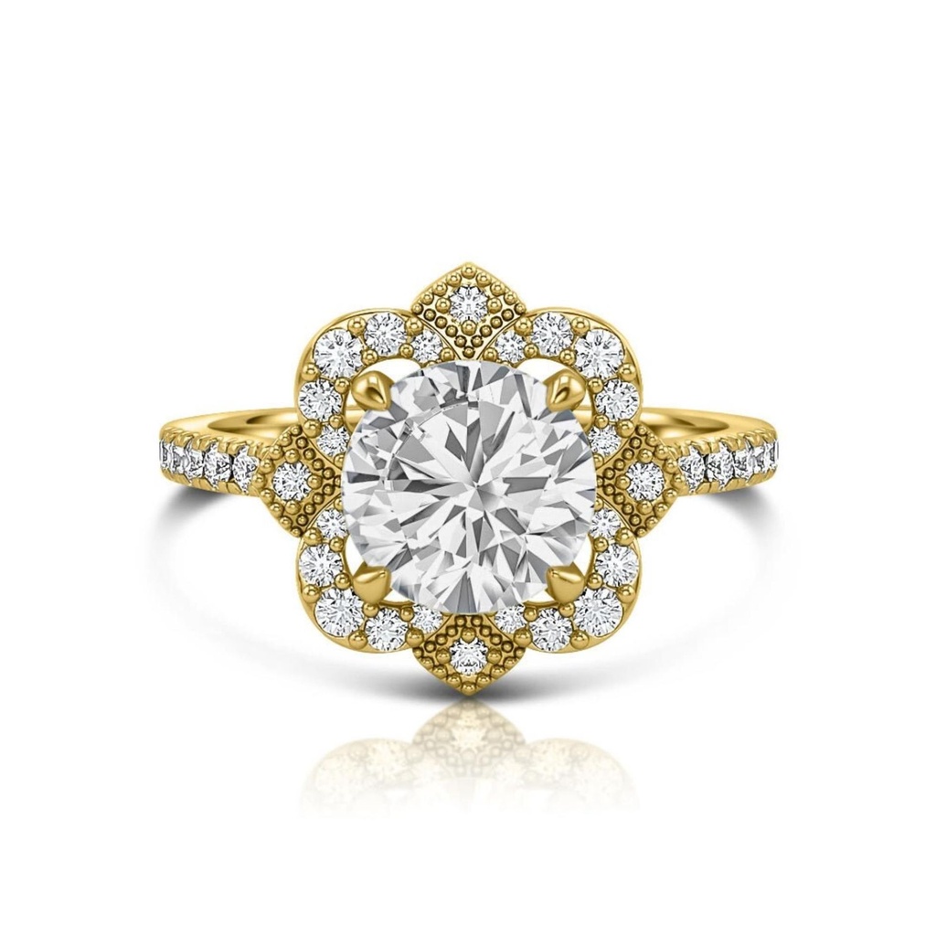 Round Halo Engagement Ring, Vintage Diamond Ring , Unique Ring , Gift For  Engagement Ring, Ring for Her