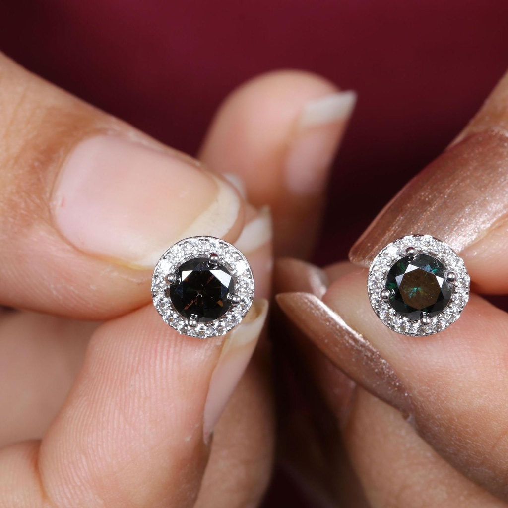  Round Cut Diamond Halo Stud Earring For Women