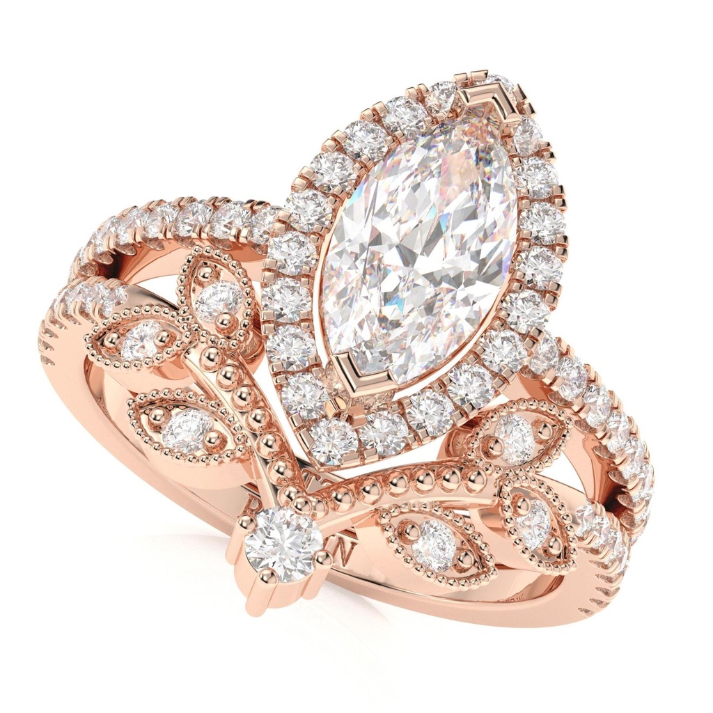 Marquise  engagement ring set white gold art deco halo rings art deco leaf curved wedding rings anniversary bridal set