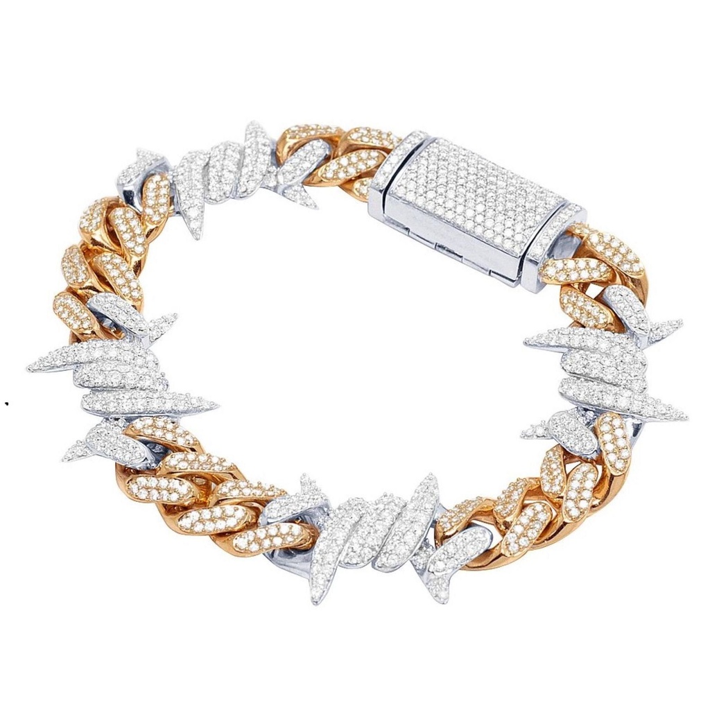 Round Diamond Cuban Chain Hip Hop Bracelet, Sterling Silver  Plated Gold Diamond Bracelet 