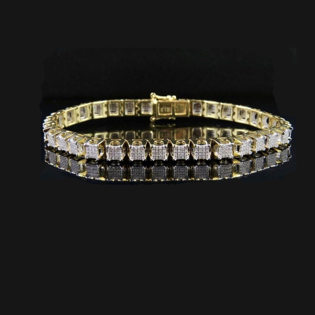 Round  Diamond Tennis Hip Hop Bracelet, Sterling Silver Plated Gold Diamond Bracelet For Birthday Gift